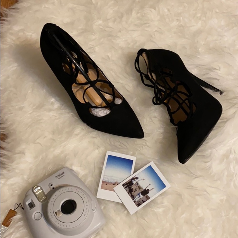 JF Black stiletto heel with lace accent